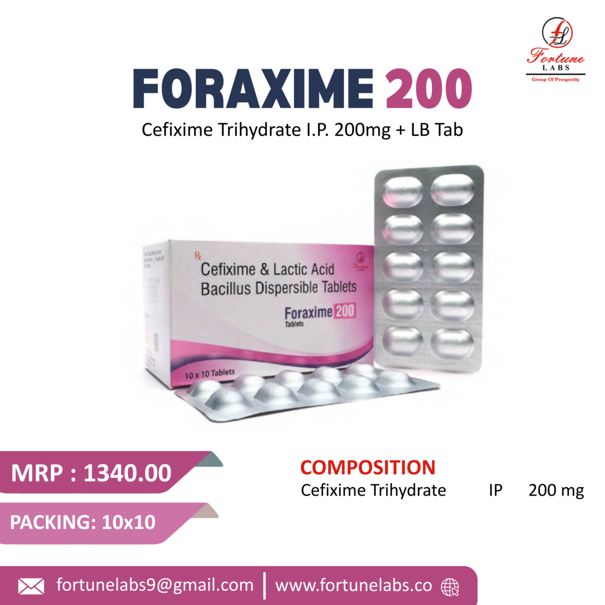 Cefixime & Lacitc Acid Bacillus Dispesible Tablets 200MG