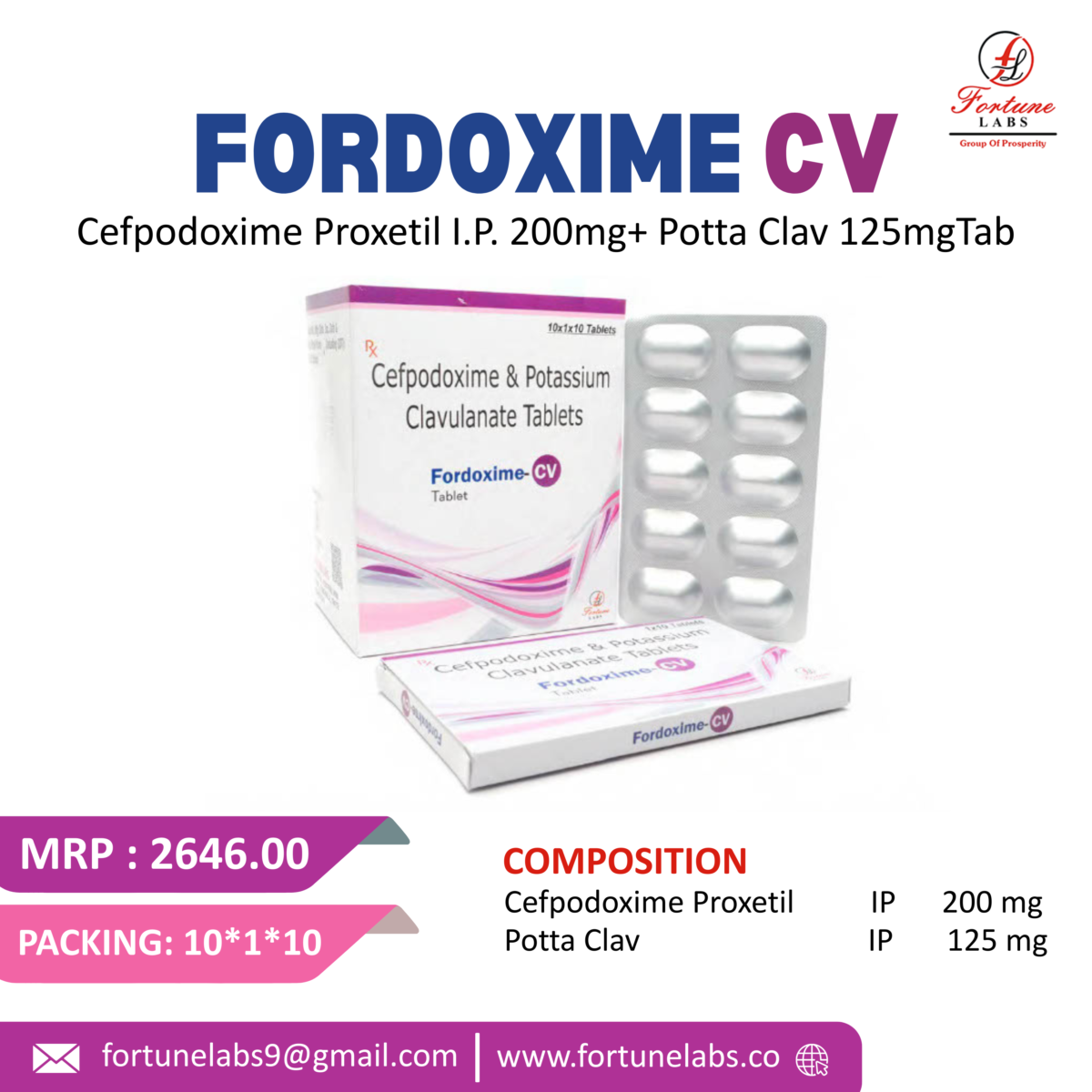 Cefpodoxime & Potassium Clavulanate Tablets 200MG