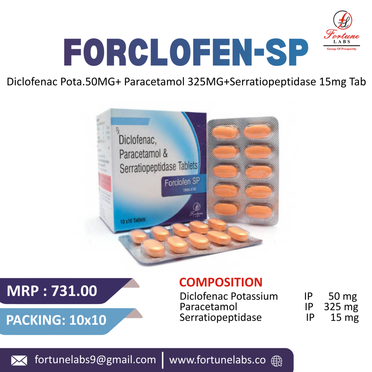 Diclofenac, Paracetamol & Serratiopeptidase Tablets