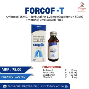 Ambroxol Hydrochlonide, Guaiphenesin, Tebutaline Sulphate & Menthol Syrup 100ML