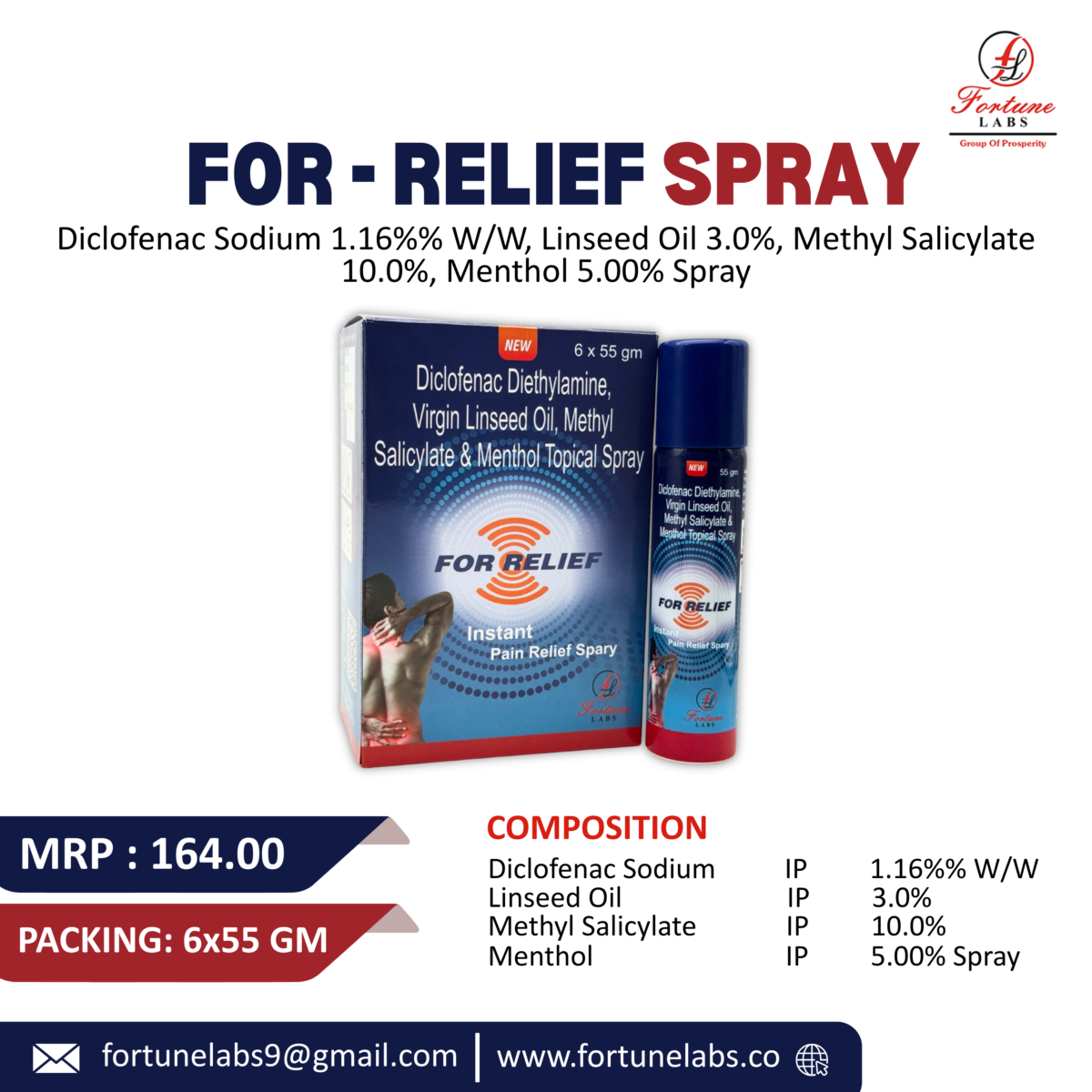 Diclofenac Diethylamine, Methyl Salicylate, Linseed Oil, Menthol Spray 55GM