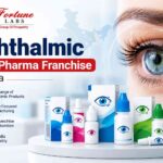 Fortune Labs banner featuring ophthalmic eye care products and an eye visual for its PCD franchise services in India.